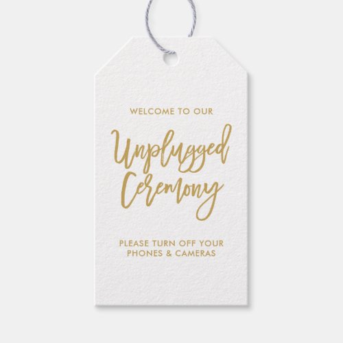Chic Hand Lettered Gold Unplugged Ceremony Tag