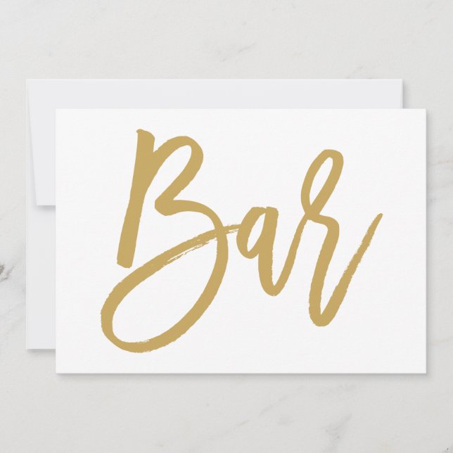 Chic Hand Lettered Gold Wedding Bar Sign Invitation (Front)