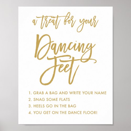 Chic Hand Lettered Gold Wedding Dancing Feet Sign