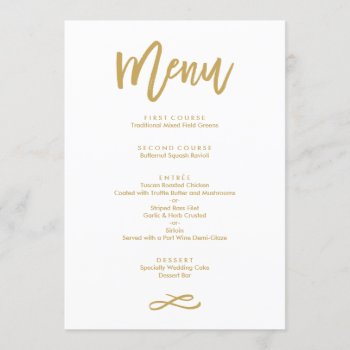 Chic Hand Lettered Gold Wedding Menu by NBpaperco at Zazzle