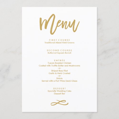 Chic Hand Lettered Gold Wedding Menu