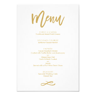 Wedding Menu Cards Zazzle Chic Hand Lettered Gold Wedding Menu Card