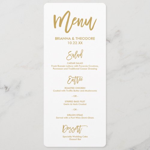Chic Hand Lettered Gold Wedding Menu Thank You