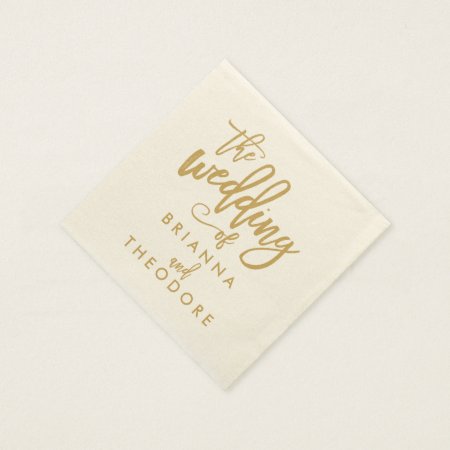 Chic Hand Lettered Gold Wedding Napkins