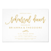 Chic Hand Lettered Gold Wedding Rehearsal Dinner Invitation