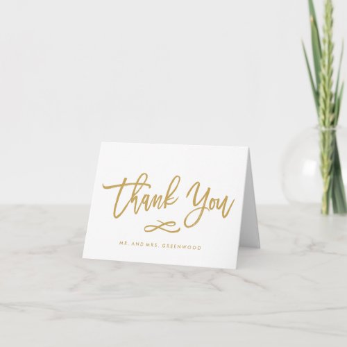 Chic Hand Lettered Gold Wedding Thank You Card