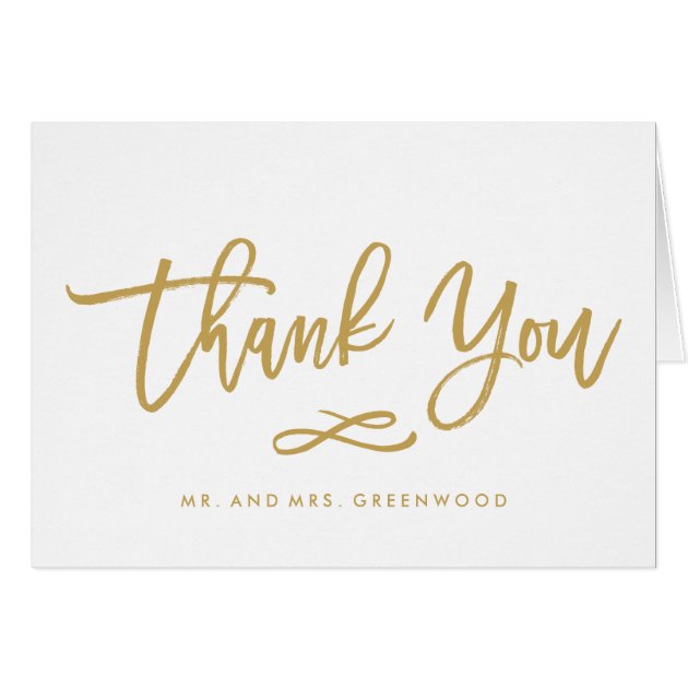 Chic Hand Lettered Gold Wedding Thank You Card