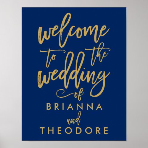 Chic Hand Lettered Gold Wedding Welcome Sign Navy