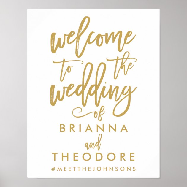 Chic Hand Lettered Gold Wedding Welcome Sign Poster