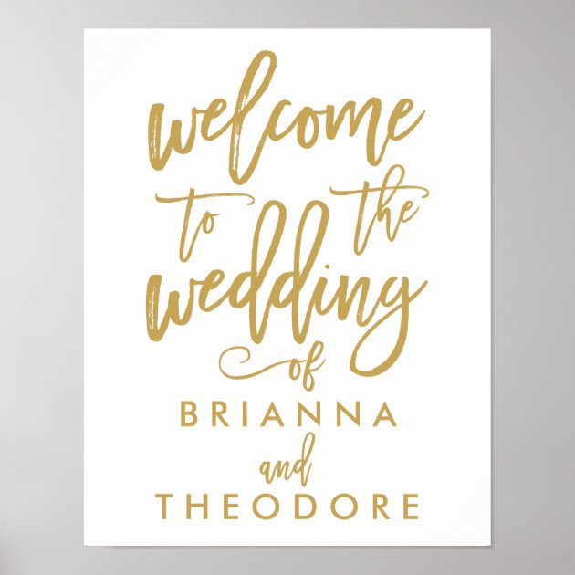 Chic Hand Lettered Gold Wedding Welcome Sign Poster