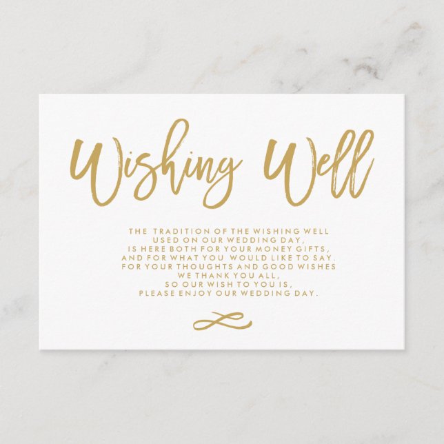 Chic Hand Lettered Gold Wedding Wishing Well Enclosure Card (Front)