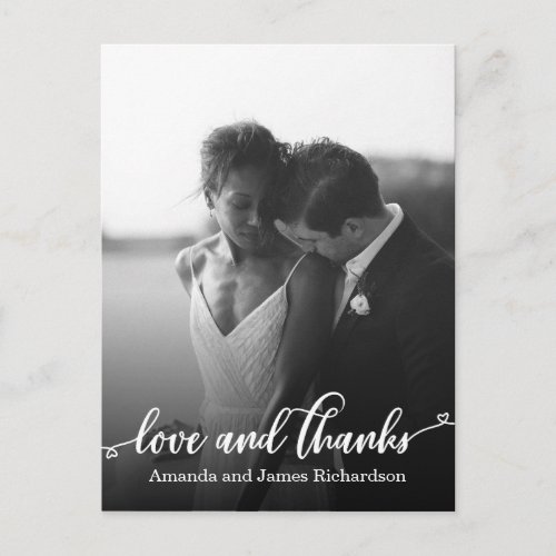 Chic Hand Lettered HEARTS  Wedding THANK YOU Postcard