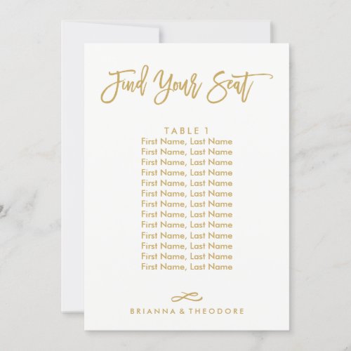 Chic Hand Lettered Individual Seating Chart Gold Invitation