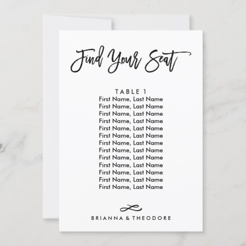 Chic Hand Lettered Individual Seating Chart Invitation