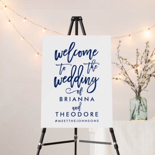 Chic Hand Lettered Navy Wedding Welcome Sign