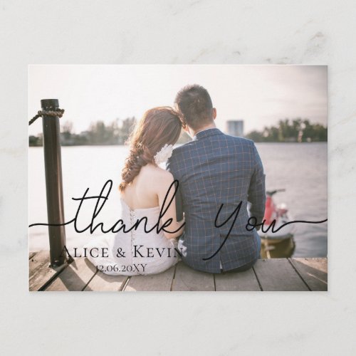 Chic Hand Lettered Photo Wedding Thank You Card