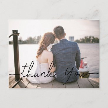 Chic Hand Lettered Photo Wedding Thank You Card