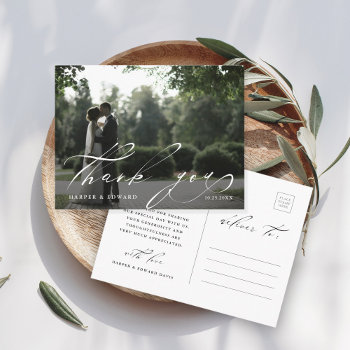 Chic Hand Lettered Photo Wedding Thank You  Postcard by cardsbyflora at Zazzle