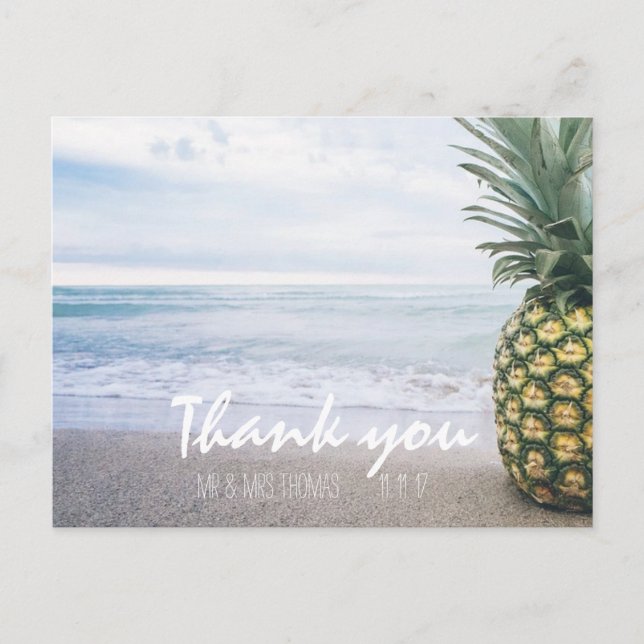 Chic Hand Lettered Pineapple Thank You Postcard (Front)