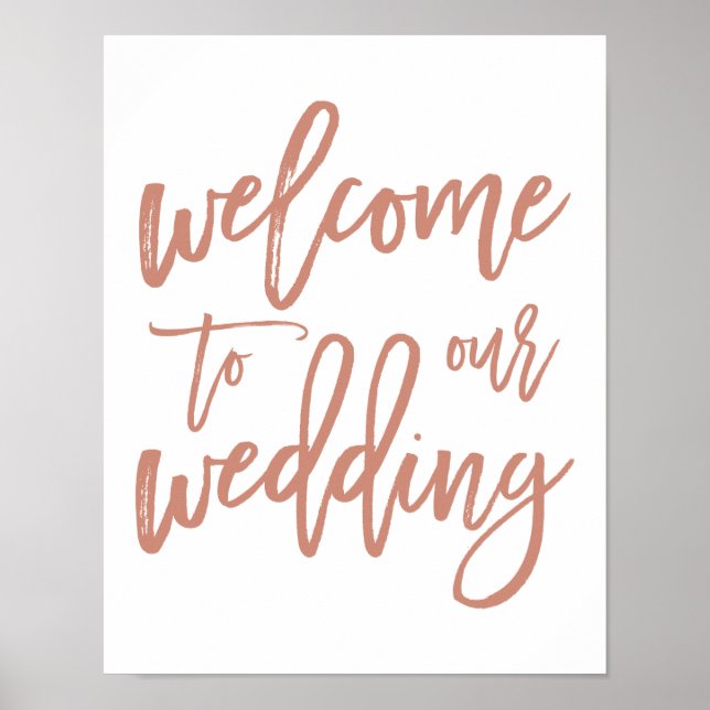 Chic Hand Lettered Rose Wedding Welcome Sign (Front)