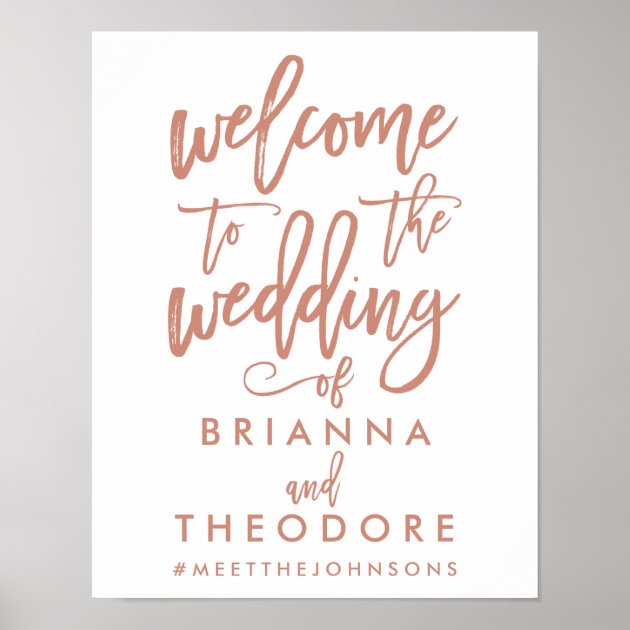 Chic Hand Lettered Rose Wedding Welcome Sign Poster