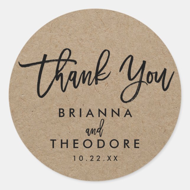 Chic Hand Lettered Rustic Thank You Favor Label (Front)