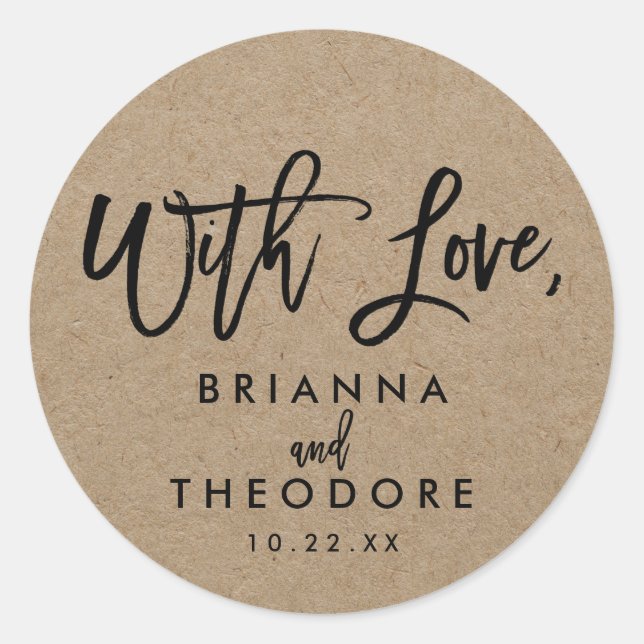 Chic Hand Lettered Rustic "With Love" Favor Label (Front)
