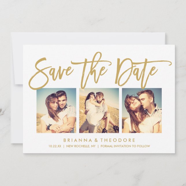 Chic Hand Lettered Save The Date Photo Collage (Front)