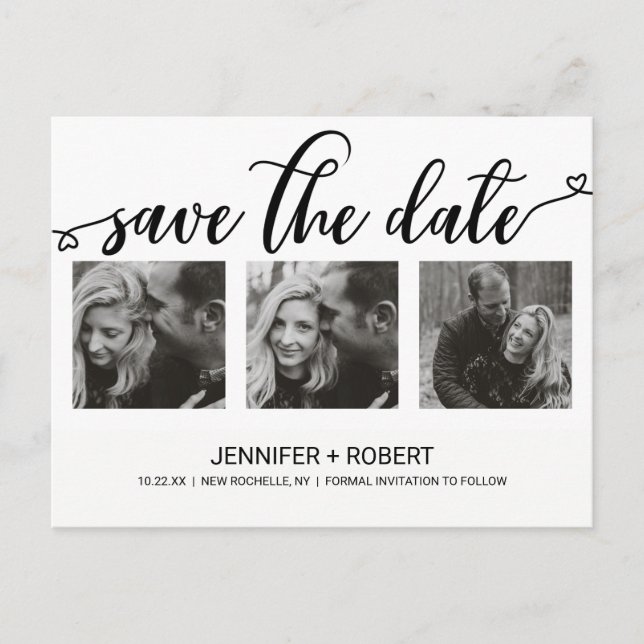 Chic Hand Lettered Save The Date Photo Collage Announcement Postcard (Front)
