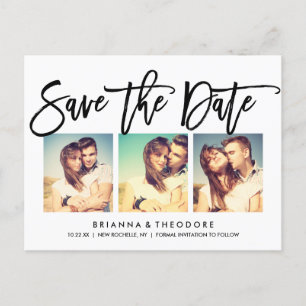 Chic Hand Lettered Save The Date Photo Collage Announcement Postcard