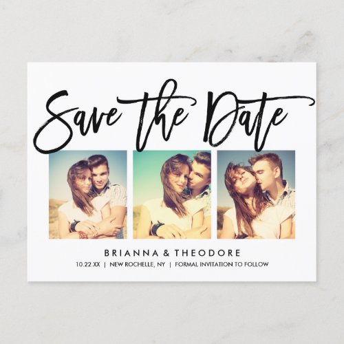 Chic Hand Lettered Save The Date Photo Collage Announcement Postcard