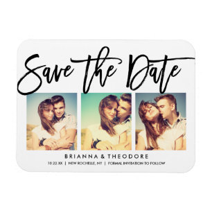 Chic Hand Lettered Save The Date Photo Collage Magnet