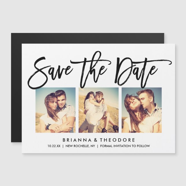 Chic Hand Lettered Save The Date Photo Collage Magnetic Invitation (Front/Back)
