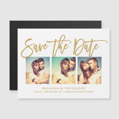 Chic Hand Lettered Save The Date Photo Collage Magnetic Invitation