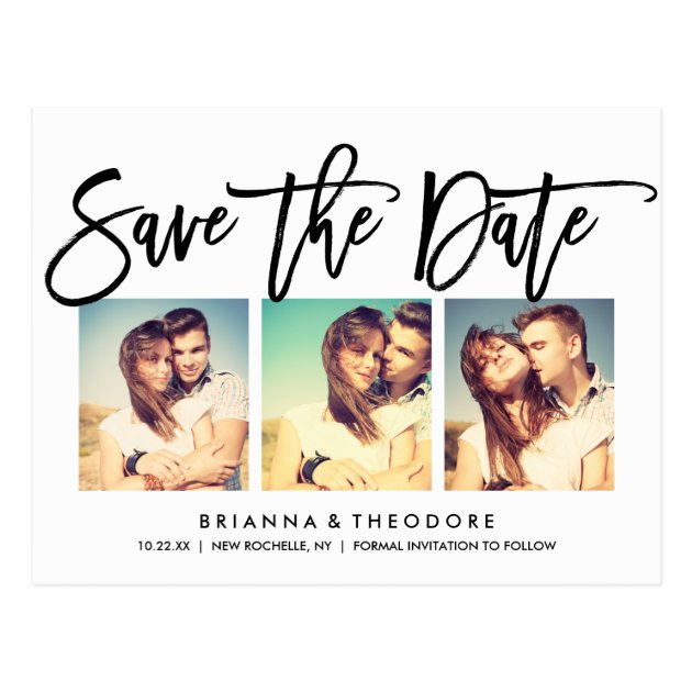 Chic Hand Lettered Save The Date Photo Collage Postcard