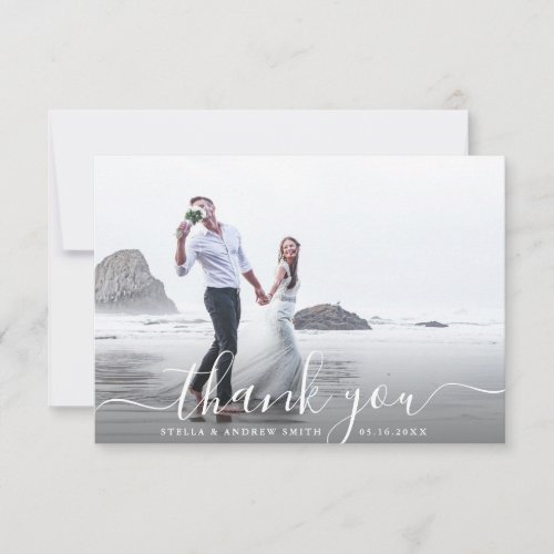 Chic Hand Lettered Script Thank You Photo Card
