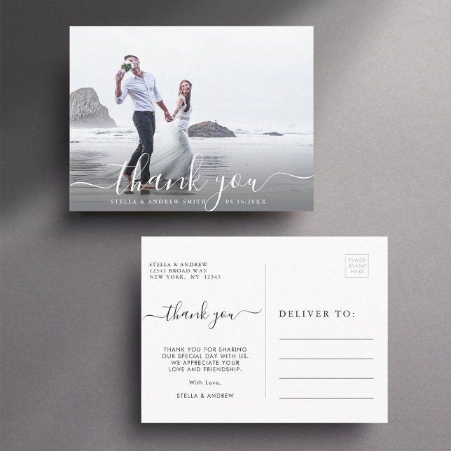 Chic Hand Lettered Script Thank You Photo Postcard (Front & Back)