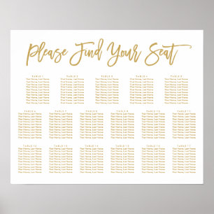Chic Hand Lettered Seating Chart Gold 17 tables