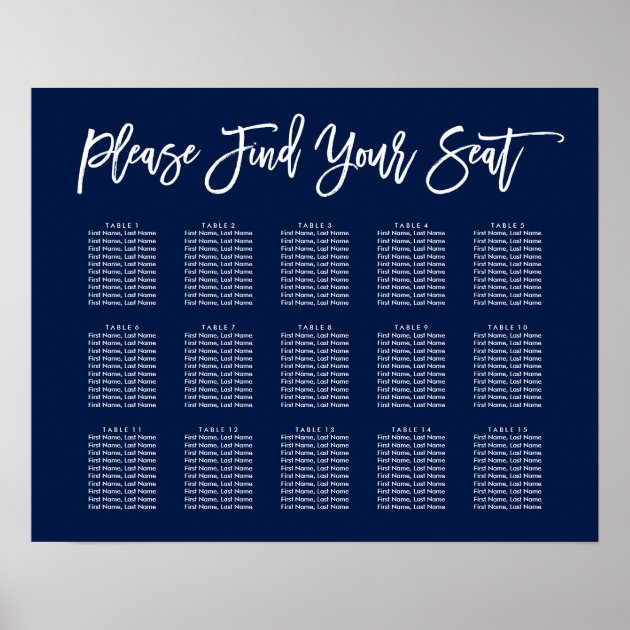 Chic Hand Lettered Seating Chart Navy Poster