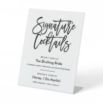 Chic Hand Lettered Signature Cocktails Menu Black Pedestal Sign