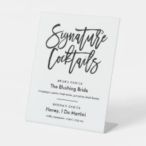 Chic Hand Lettered Signature Cocktails Menu Black Pedestal Sign