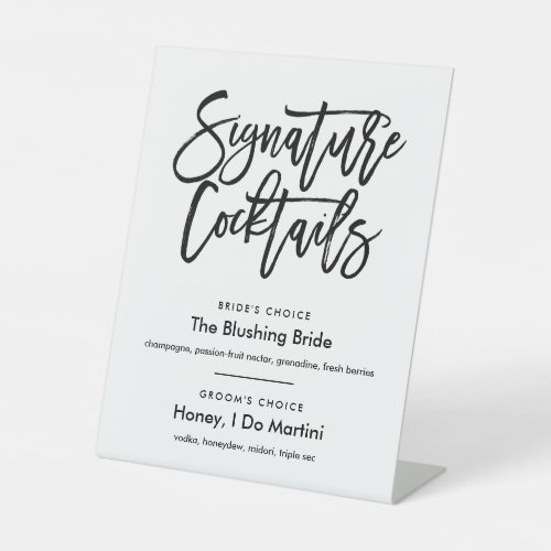 Chic Hand Lettered Signature Cocktails Menu Black Pedestal Sign