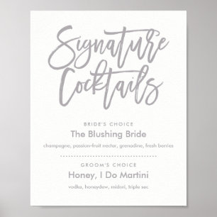 Chic Hand Lettered Signature Cocktails Menu Poster