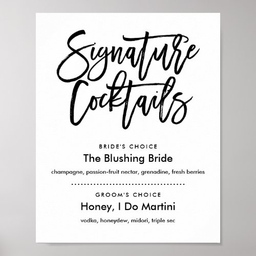 Chic Hand Lettered  Signature Cocktails Menu Poster