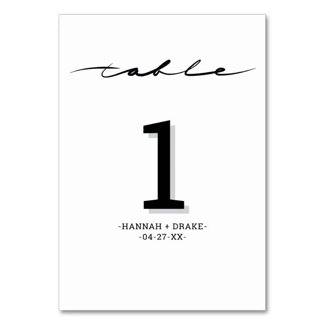 Chic Hand Lettered Table Number (Front)