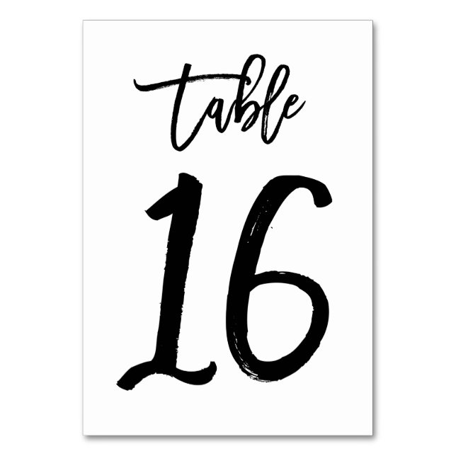 Chic Hand Lettered Table Number Card | Table 16 (Front)