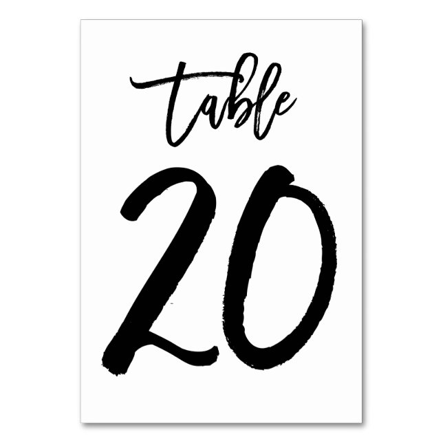 Chic Hand Lettered Table Number Card | Table 20 (Front)