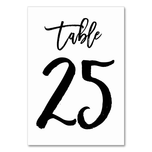 Chic Hand Lettered Table Number Card | Table 25 (Front)