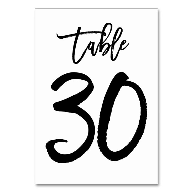 Chic Hand Lettered Table Number Card | Table 30 (Front)