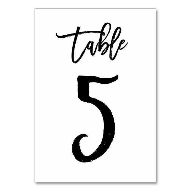 Chic Hand Lettered Table Number Card | Table 5 (Front)